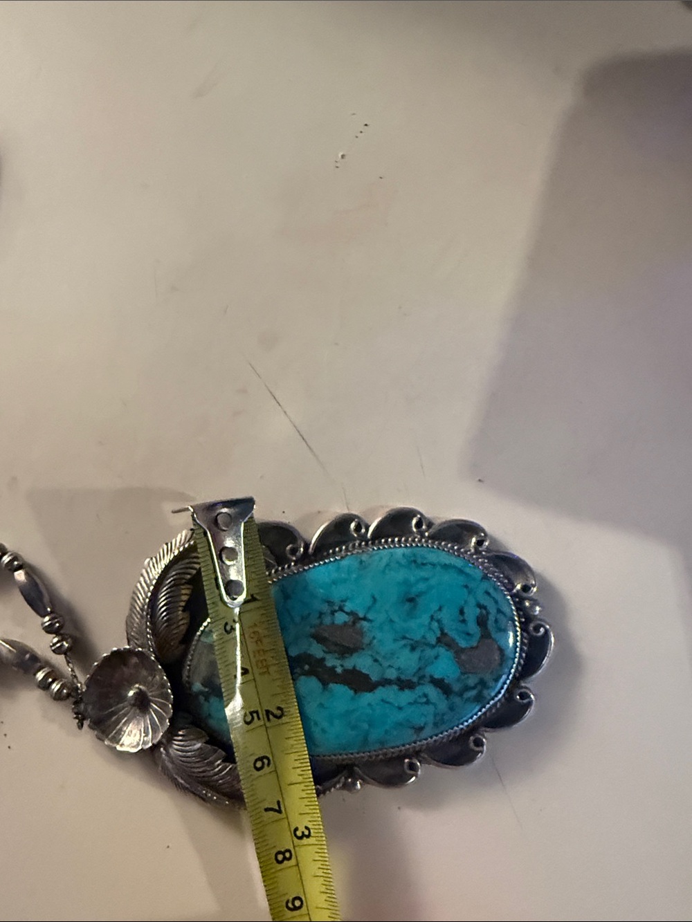Turquoise Oval Silver Pendant Necklace - Turquoise - Picture 5 of 7